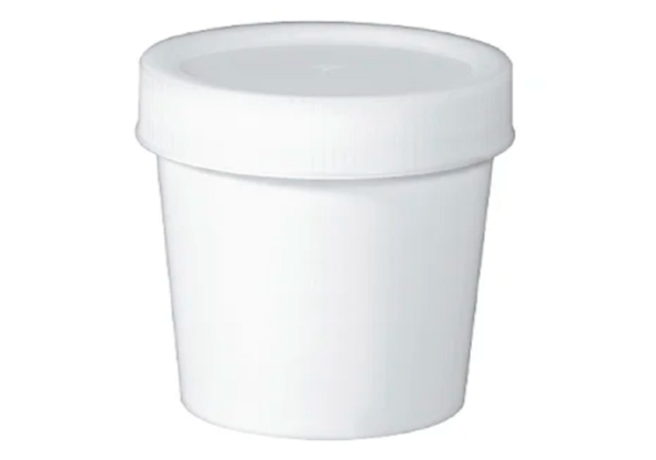 Coletor branco 80ml PP tampa branca 14mm com pá embalagem industrial