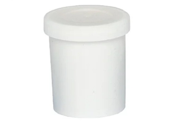 Coletor PP branco leitoso tampa branca com pá embalagem industrial 50ml