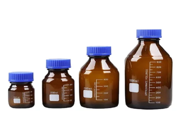 Frasco reagente boro âmbar graduado com tampa rosca e anti gotas, cap.5l
