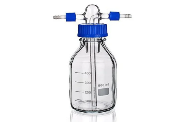 Frasco Lavador de gás DRECHSLER c/tampa rosca GL 45, graduado, sem placa porosa, fr.c/500ml
