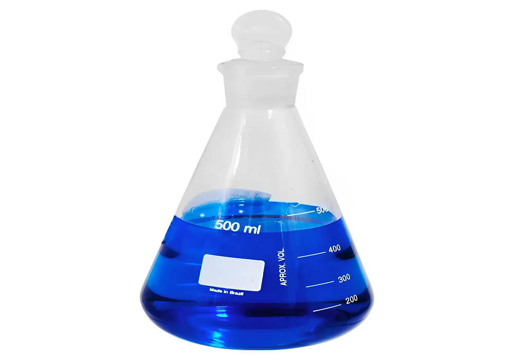 Frasco Erlenmeyer c/rolha de vidro, graduado cap.50ml