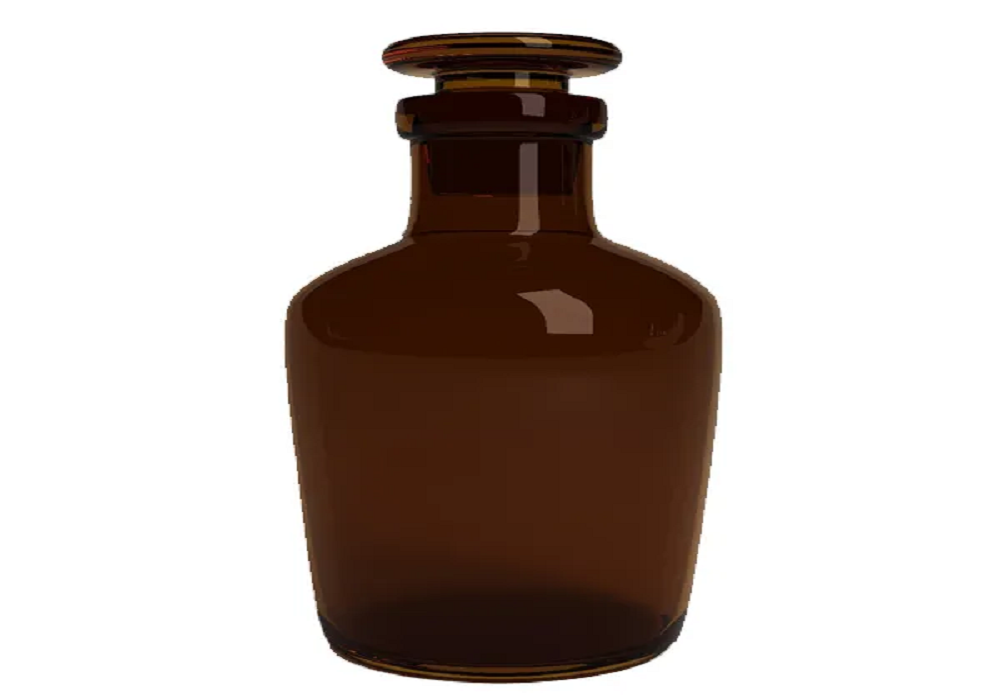 Frasco Reagente De Vidro Âmbar Boca Estreita Rolha De Vidro, cap.500ml